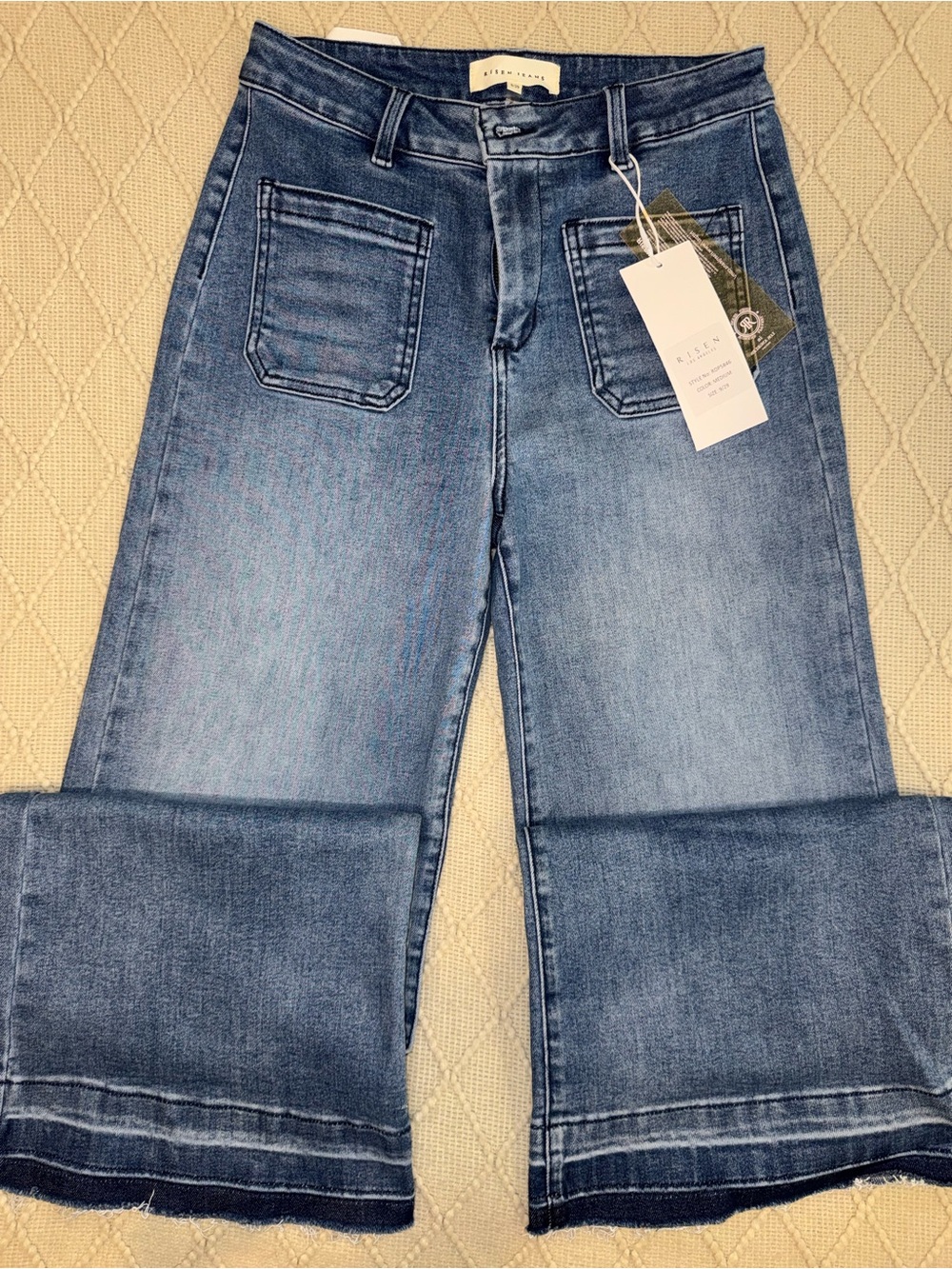 Risen LA Wide Leg Distressed Hem Jeans - Light Blue 9/29